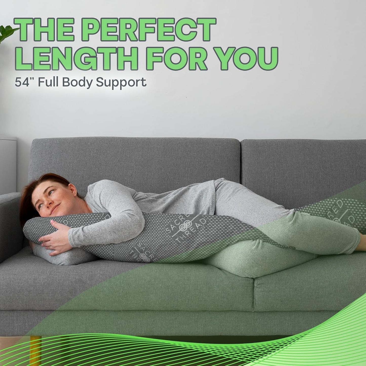 54”X8” Cylinder Body Pillow, Grey Cooling Hug Pillow for Adults, Memory Foam Cud