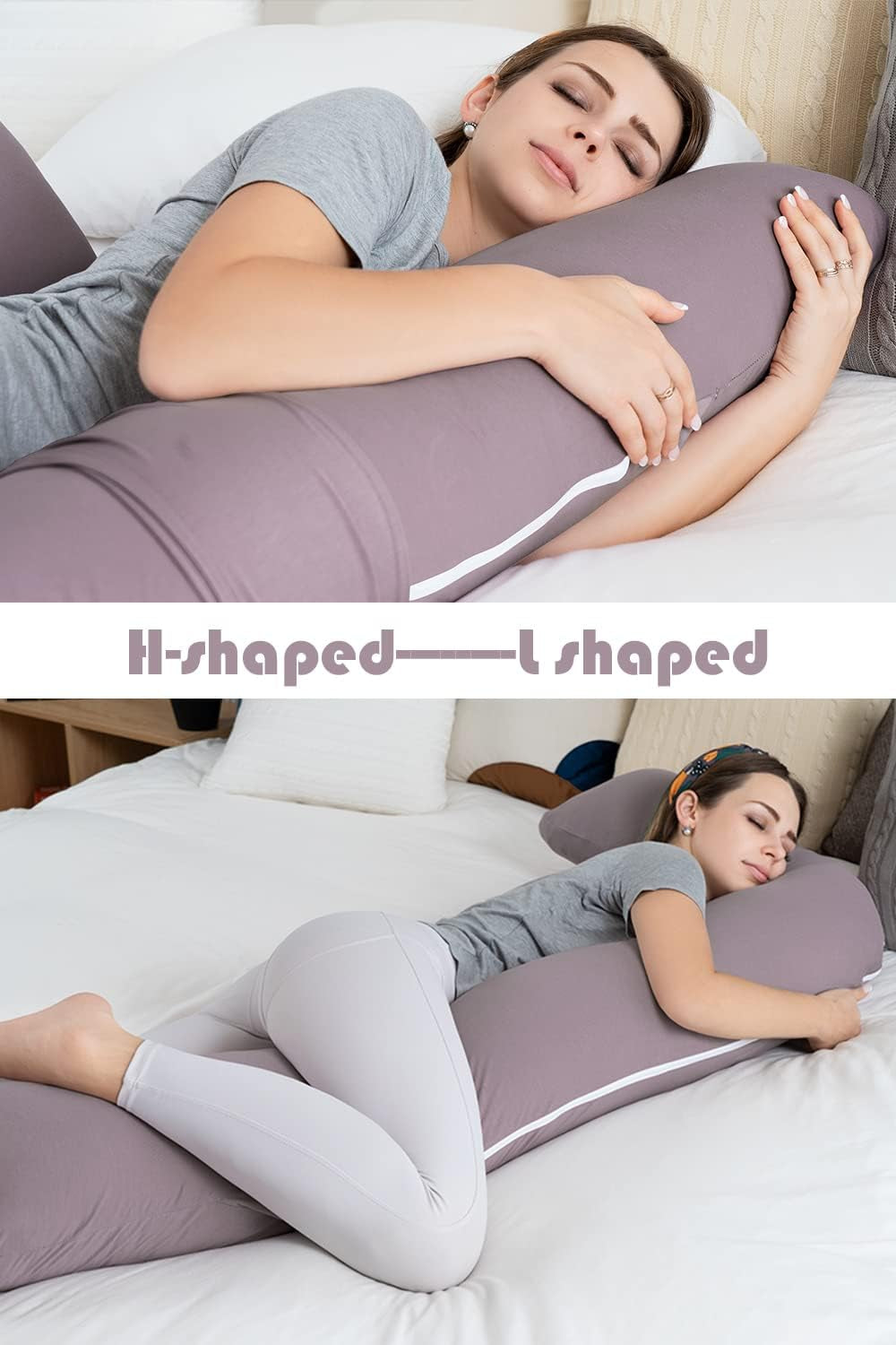 Pregnancy Pillow,Maternity Body Pillow with Pillow Cover,H Shaped Body Pillow for Pregnant Women (Purple Jersey)