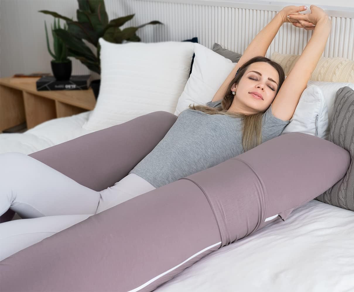 Pregnancy Pillow,Maternity Body Pillow with Pillow Cover,H Shaped Body Pillow for Pregnant Women (Purple Jersey)