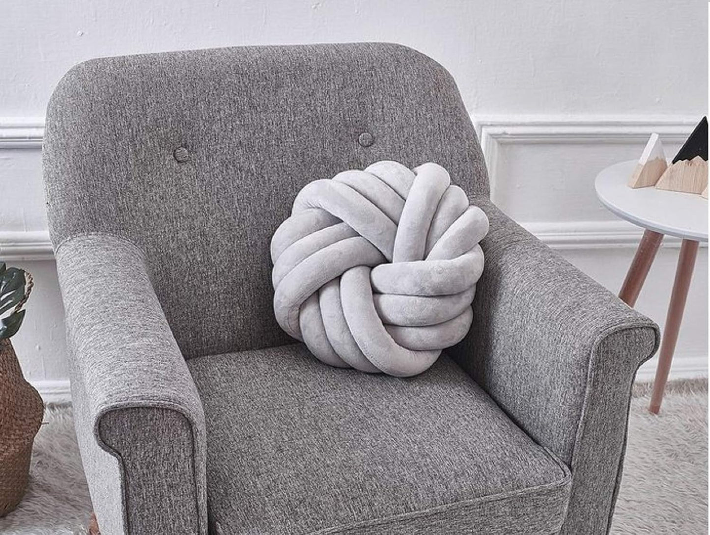 Creative Knot Ball Pillow Rose Flower Cushion Sofa Lumbar Pillow Household Throw Pillow Decoration(Light Gray-C)