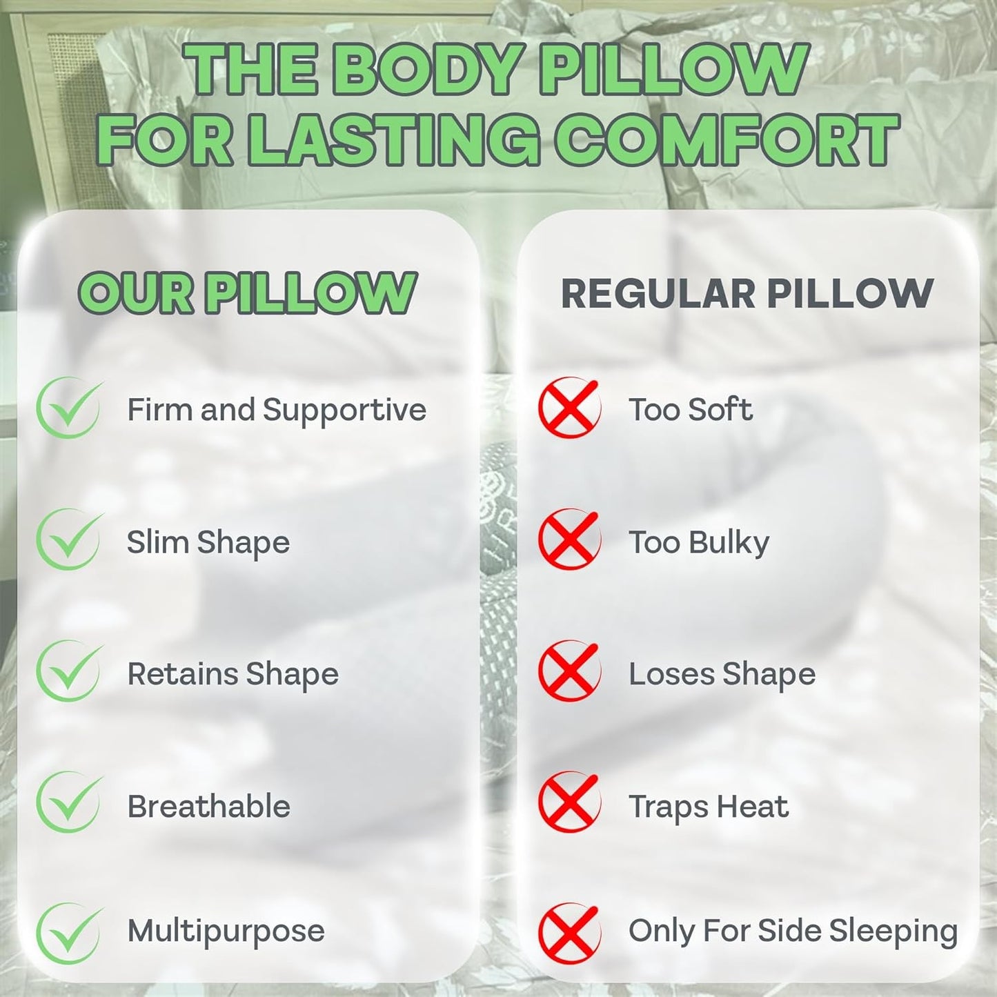 54”X8” Cylinder Body Pillow, Grey Cooling Hug Pillow for Adults, Memory Foam Cud