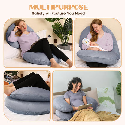 Pregnancy Pillows, Full Body Pillow Maternity Pillow for Women 58 Inch, Pregnancy Pillows for Sleeping Pregnant Must Have with Removable Cover, Gray
