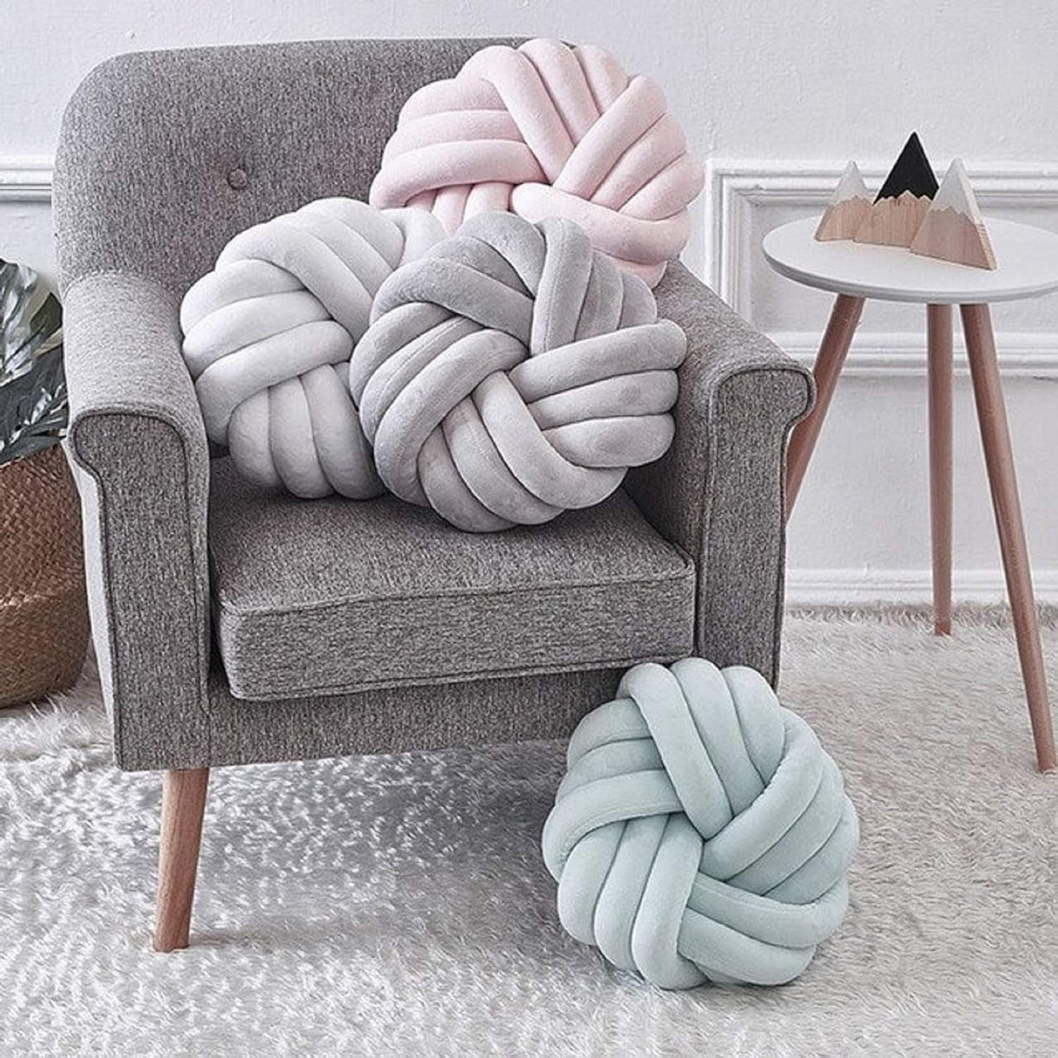 Creative Knot Ball Pillow Rose Flower Cushion Sofa Lumbar Pillow Household Throw Pillow Decoration(Light Gray-C)