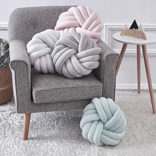 Creative Knot Ball Pillow Rose Flower Cushion Sofa Lumbar Pillow Household Throw Pillow Decoration(Light Gray-C)
