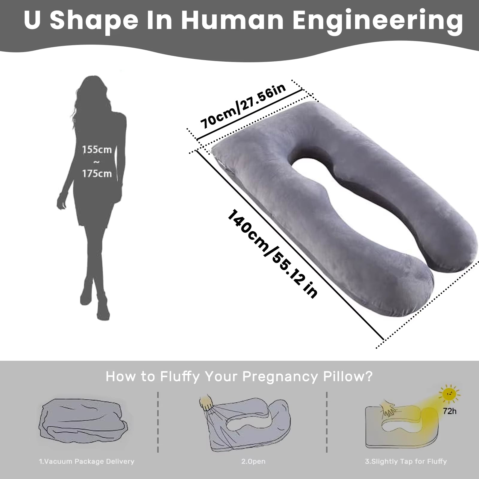 Pregnancy Pillow for Sleeping, U Shaped Full Body Pillow, Maternity Pillow Support for Back, Hips, Legs for Pregnant Women