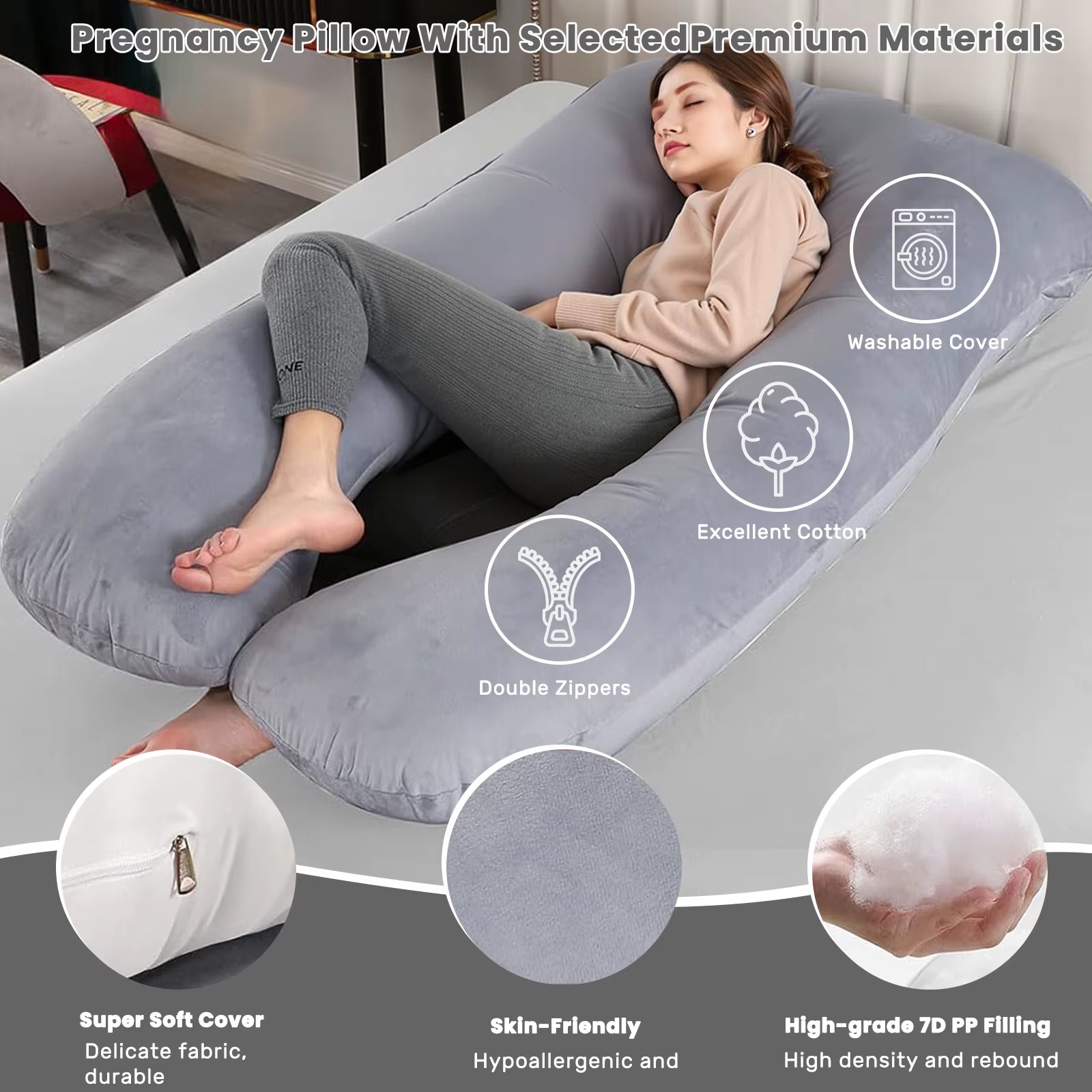 Pregnancy Pillow for Sleeping, U Shaped Full Body Pillow, Maternity Pillow Support for Back, Hips, Legs for Pregnant Women