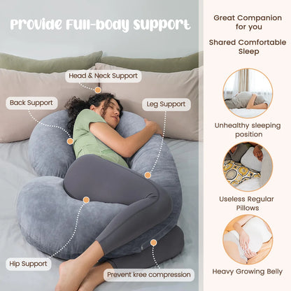 Pregnancy Pillows, Full Body Pillow Maternity Pillow for Women 58 Inch, Pregnancy Pillows for Sleeping Pregnant Must Have with Removable Cover, Gray