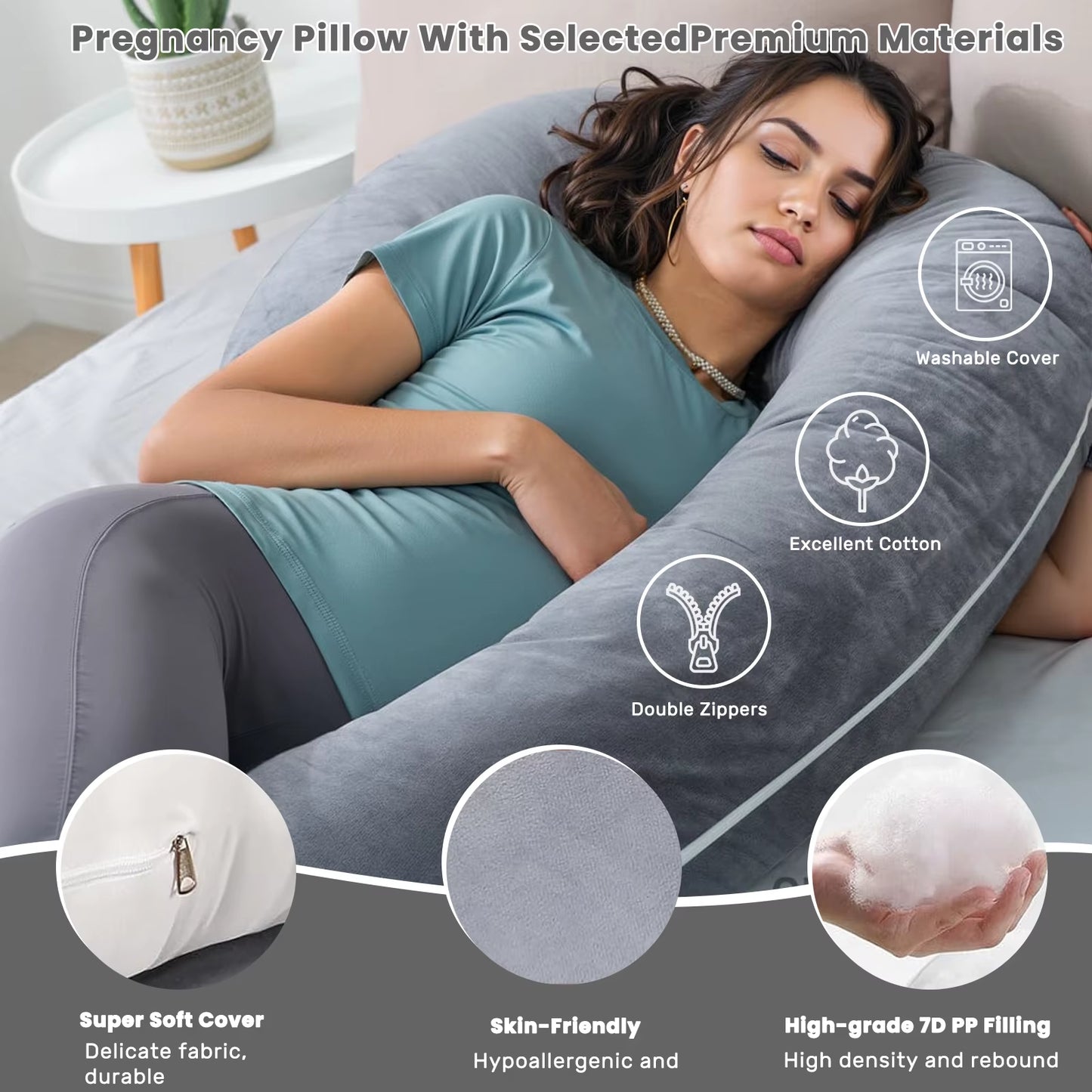 Pregnancy Pillow,55 Inches Maternity Body Pillow with Washable Cover, C Shaped Body Pillow for Sleeping (Grey)