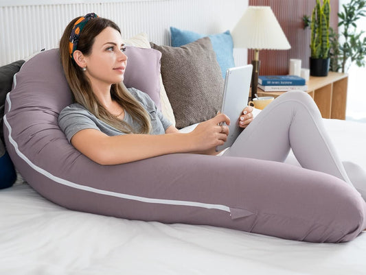 Pregnancy Pillow,Maternity Body Pillow with Pillow Cover,H Shaped Body Pillow for Pregnant Women (Purple Jersey)