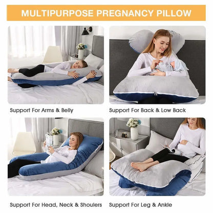100% Cotton Full Body Pillow for Pregnant Women U Shape Pregnancy Pillow Sleeping Support Maternity Pillow for Side Sleepers